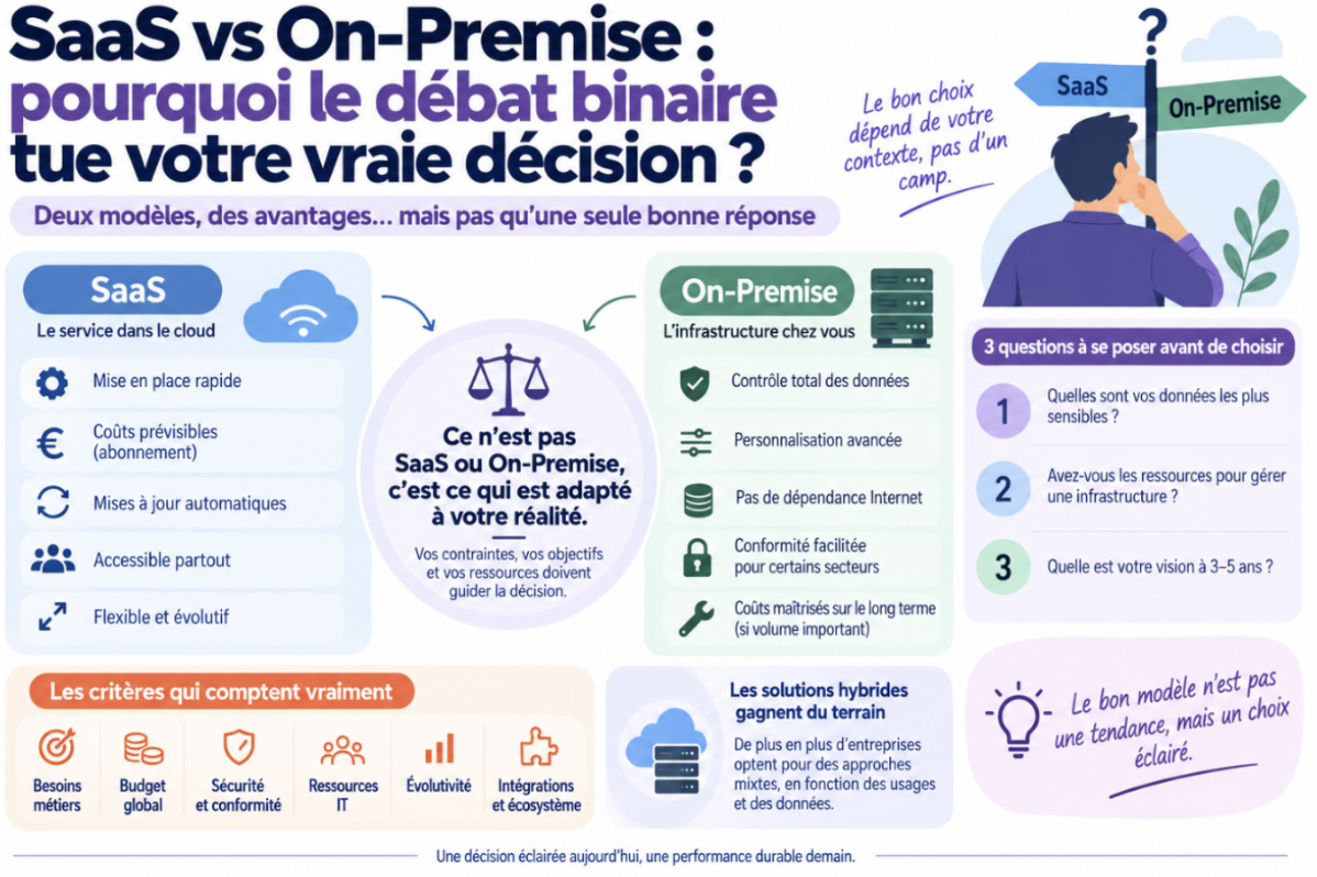 Infographie SaaS vs on-premise : deux modèles, des avantages, mais pas qu’une seule bonne réponse