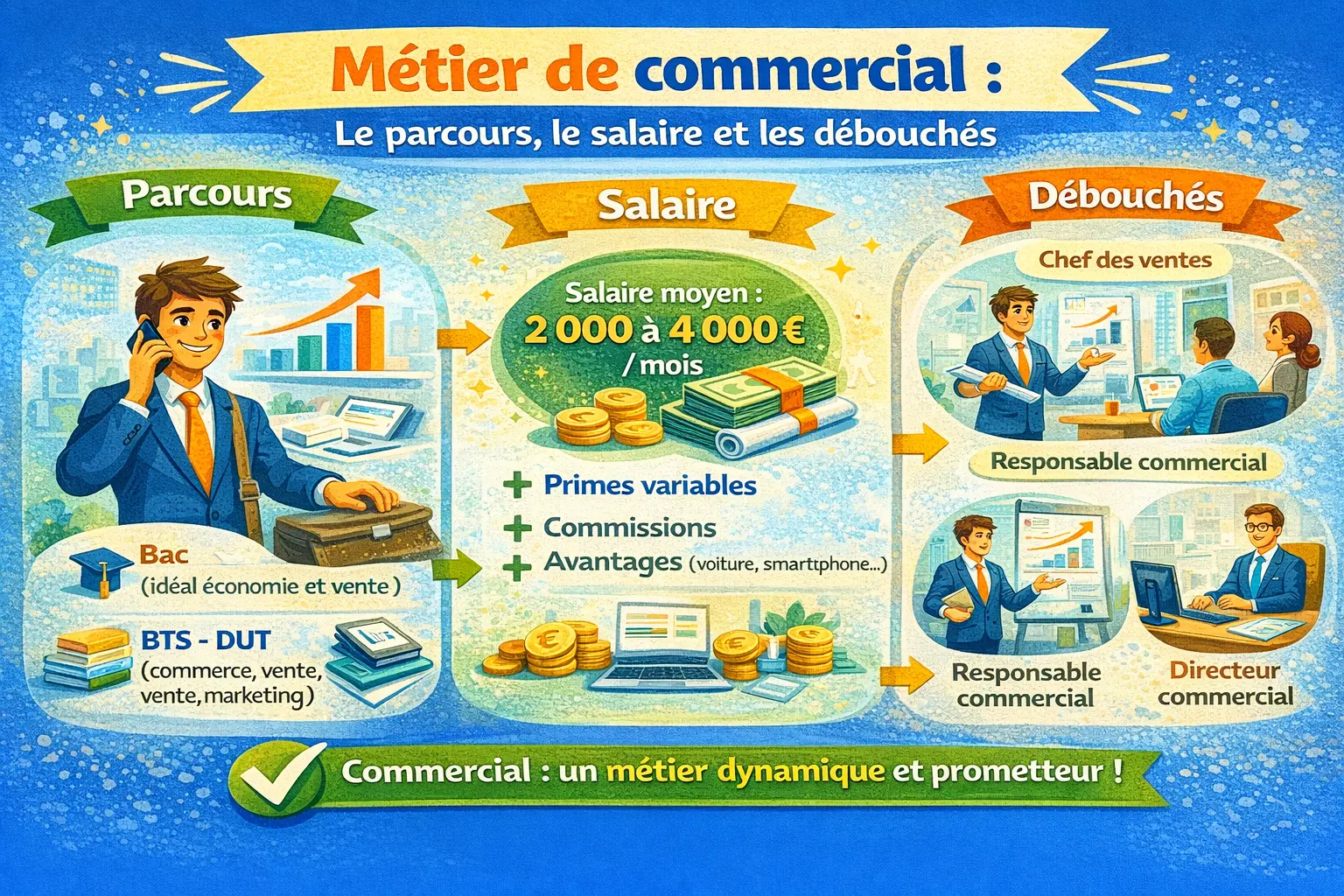 Métier de commercial : le parcours, le salaire et les débouchés